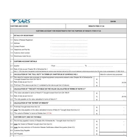 Document preview: Understanding the DA 199 Form for Rebate Item 317.04 — Government & admin (CERFA n°DA 199)