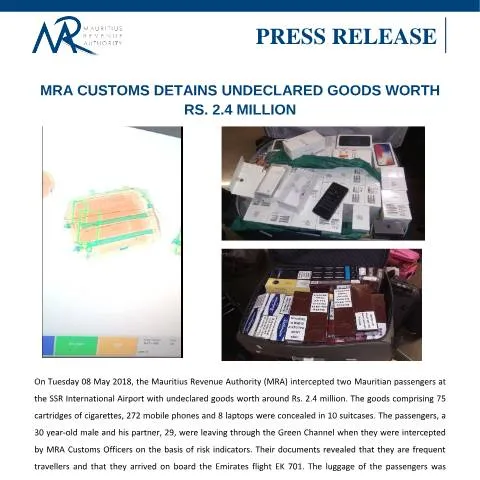 Document preview: Understanding Customs Regulations: MRA's Recent Seizure at Airport — Government & admin (CERFA n°PressRelease080518)