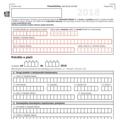 Dokumentvorschau: Wichtige Informationen zum L17-SI , Plačilni list 2018 — Steuern (CERFA n°L17-SI)