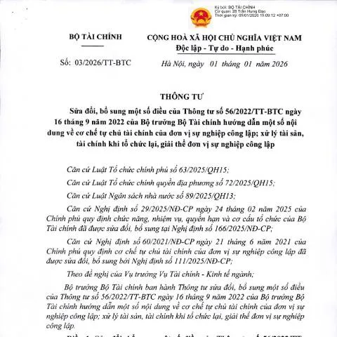 Document preview: Tự chủ tài chính theo Thông tư 03/2026/TT-BTC — Thuế & tài chính (CERFA n°03/2026/TT-BTC)