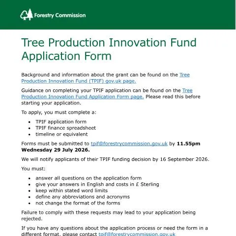 Document preview: How to Apply for Tree Production Innovation Fund Grants in England — Environment & energy