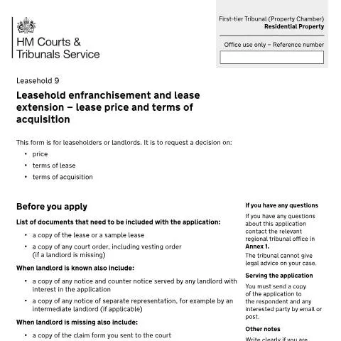 Document preview: Understanding the Leasehold 9 Form for Lease Disputes in the UK — Housing