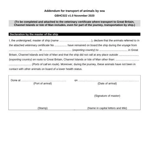 Document preview: Maritime Transport Health Certificates for Live Animal Imports — Government & admin