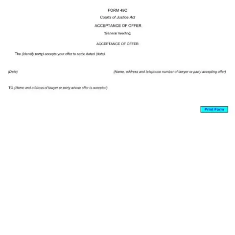 Document preview: Acceptance of Offer Form (FORM 49C) Overview — Legal & justice (FORM 49C)
