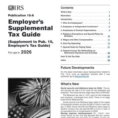 Document preview: Mastering Payroll Taxes with IRS Publication 15-A — Taxes (CERFA n°PUB-15A)