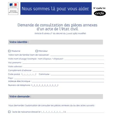 Aperçu du document Comment accéder aux documents annexes cachés de l'état civil — État civil & identité (CERFA n°13484*02)