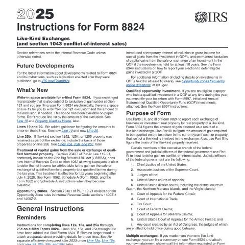 Document preview: Mastering IRS Form 8824 for Real Estate Transactions — Taxes (CERFA n°INST-8824)