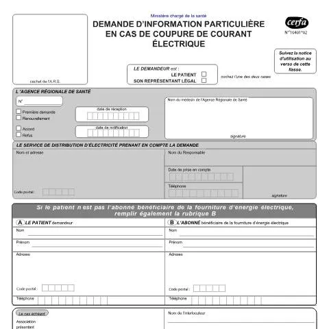 Aperçu du document Demande d'information particulière : que faire en cas de coupure — Démarches administratives (CERFA n°10401*02)