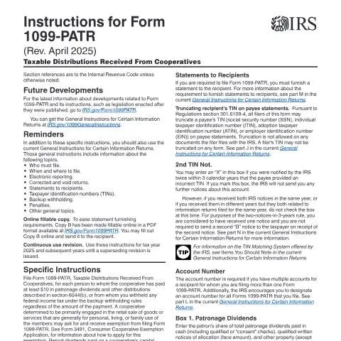 Document preview: Essential Guidelines for IRS Form 1099-PATR Compliance — Taxes (CERFA n°INST-1099PTR)