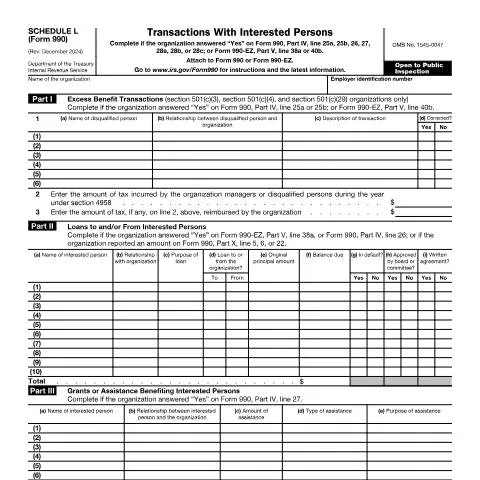 Document preview: The Importance of Schedule L in IRS Form 990SL — Taxes (CERFA n°990SL)