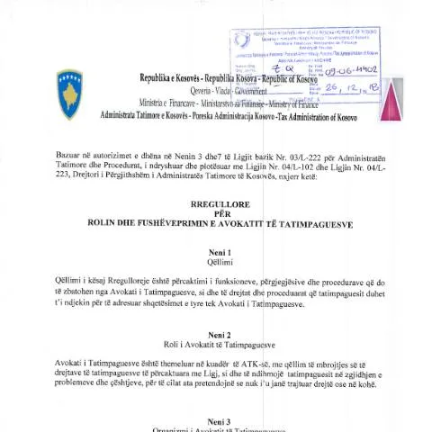 Document preview: Roli dhe Fushëveprimi i Avokatit të Tatimpaguesve në Kosovë — Juridik & drejtësi