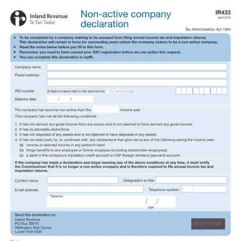 Document preview: Navigating the Non-Active Company Declaration (IR433) — Taxes (CERFA n°IR433)