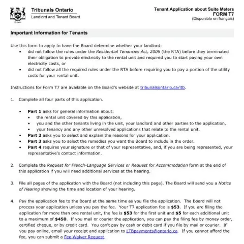Document preview: Understanding the Tenant Application for Suite Meters (Form T7) (English / French) — Housing (T7)