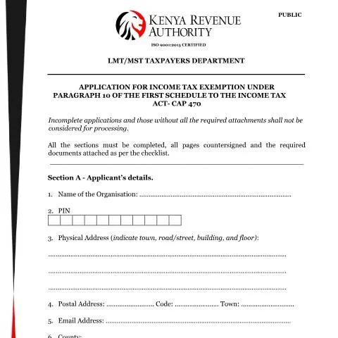 Document preview: Mastering the Income Tax Exemption Application Process in Kenya — Taxes (CERFA n°New-Income-Tax-Exemptions-Application-Form)