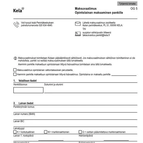 Document preview: Opintolainan maksaminen: Prosessi ja vaatimukset — Hallinnolliset asiat (CERFA n°Kela OG 5)