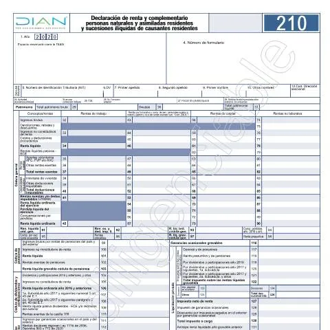 Vista previa del documento Declaración de renta y complementario 2021 Colombia — Impuestos (CERFA n°F210-2021)