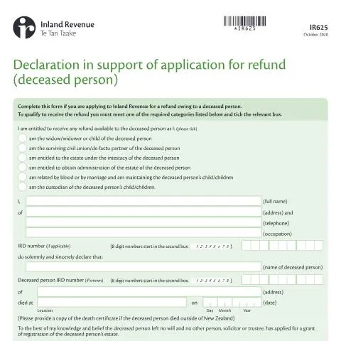 Document preview: Understanding the IR625 Form for Deceased Tax Refunds — Taxes (CERFA n°IR625)