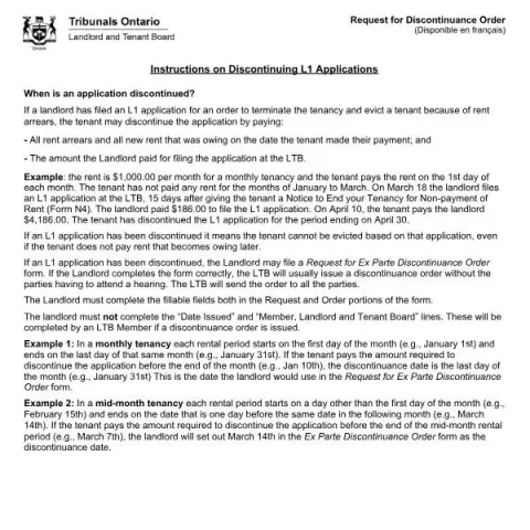 Document preview: Understanding the Request for Discontinuance Order Form (English / French) — Housing