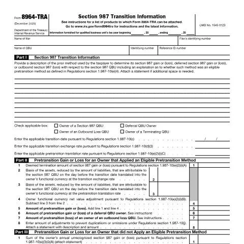 Document preview: Key Insights on IRS Form 8964-TRA for Businesses — Taxes (CERFA n°8964TRA)