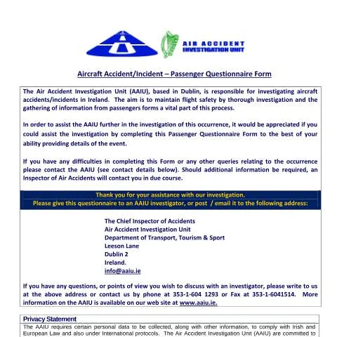 Document preview: Understanding the Passenger Questionnaire Form for Aircraft Accidents — Government & admin