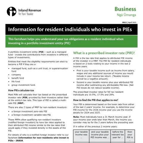 Document preview: Understanding Tax Obligations for PIE Investments in NZ — Taxes (CERFA n°IR855)