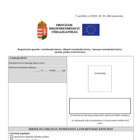 Document preview: Tartózkodási kártya pótlásának folyamata — Adminisztratív ügyintézés
