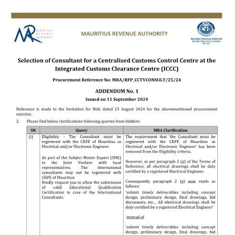Document preview: Key Insights on Addendum No 1 for Bidders — Government & admin (CERFA n°Add1-110924)