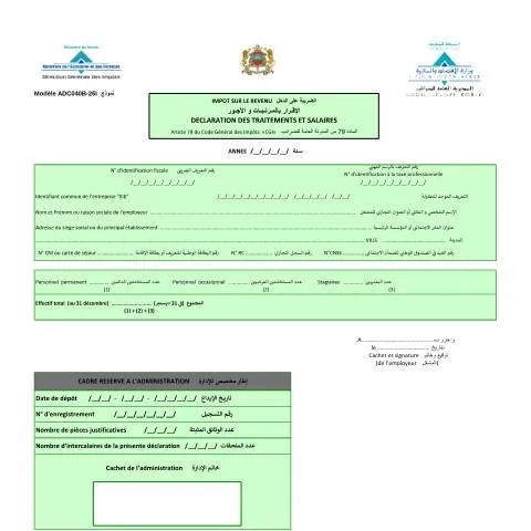 Aperçu du document Formulaire de déclaration des revenus issus des salaires et — Impôts & fiscalité (CERFA n°ADC040B-26I)