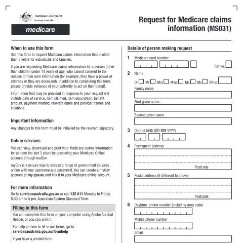 Document preview: Guide to Retrieving Medicare Claims Information — Health (CERFA n°MS031)