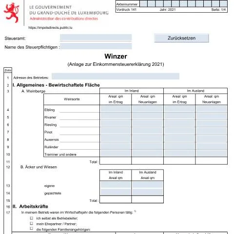 Aperçu du document Comprendre l'Anlage 'Winzer' pour les viticulteurs — Impôts & fiscalité (CERFA n°141)
