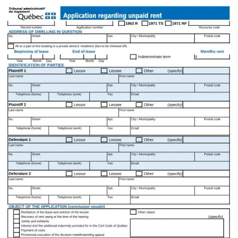 Document preview: Guide to the Unpaid Rent Application at the Tribunal administratif — Housing (TAL-065A-E)