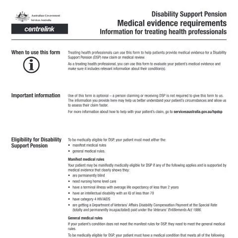 Document preview: Understanding the SA478 Form for Disability Support Pension — Health (CERFA n°SA478)