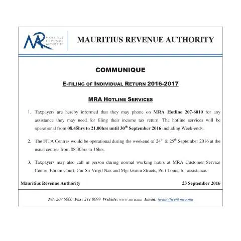 Document preview: Essential Insights on MRA Hotline Services for E-Filing — Government & admin (CERFA n°HotlineServices230916)