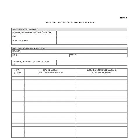 Vista previa del documento Importancia del Registro de destrucción de envases en el IEPS — Impuestos (CERFA n°IEPS8)