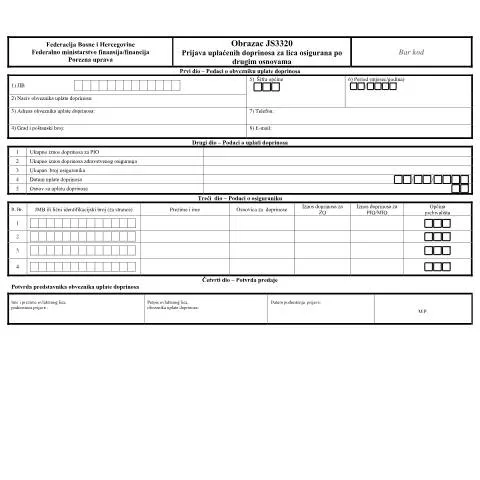 Document preview: Obrazac JS 3320: Prijava uplaćenih doprinosa — Administrativne procedure (CERFA n°JS 3320)