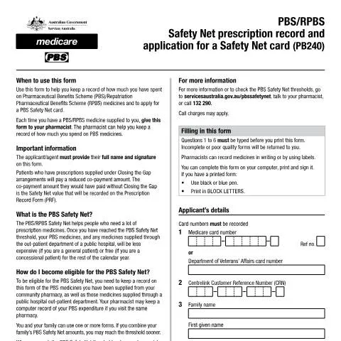 Document preview: Understanding the PBS/RPBS Safety Net Prescription Record Form — Health (CERFA n°PB240)
