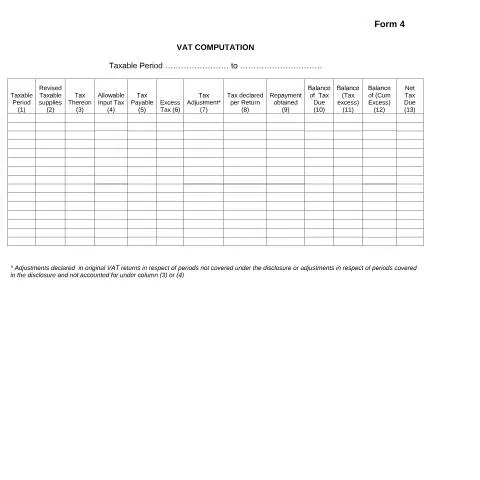 Document preview: Navigating VAT Compliance with Form 4 in Mauritius — Government & admin (CERFA n°Form4Amnesty2013)