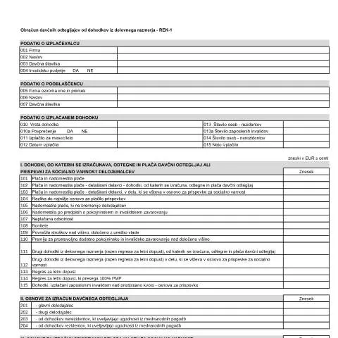 Document preview: Uvod v Obrazec REK-1 za obračun davčnih odtegljajev — Davki & obdavčitev (CERFA n°REK-1)