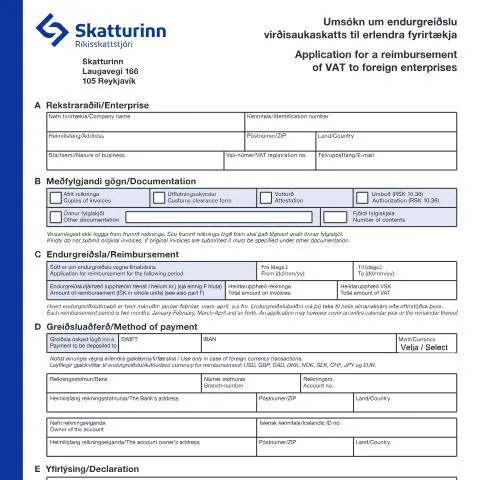 Document preview: Leiðbeiningar um VSK endurgreiðslu fyrir erlenda aðila — Skattar & fjármál (CERFA n°RSK 10.29)