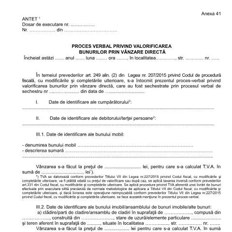 Document preview: Importanța procesului-verbal de valorificare a bunurilor — Formalități administrative (CERFA n°A41_OPANAF_63_2017)
