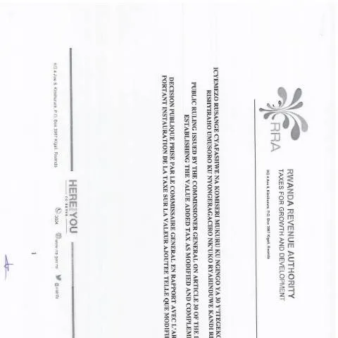 Document preview: Rwanda VAT Ruling for Public Restaurant Establishments — Taxes (CERFA n°rulingvat)