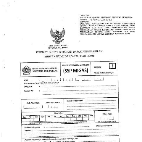 Document preview: Pentingnya Surat Setoran Pajak Minyak dan Gas Bumi di Indonesia — Pajak & perpajakan (CERFA n°ID-DJP-Lampiran-PMK-79-2012)