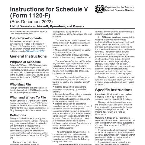 Document preview: Understanding IRS Schedule V for Foreign Corporations — Taxes (CERFA n°INST-1120FV)