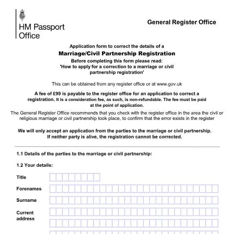 Document preview: How to Correct Errors on Your UK Marriage or Civil Partnership — Civil status & identity