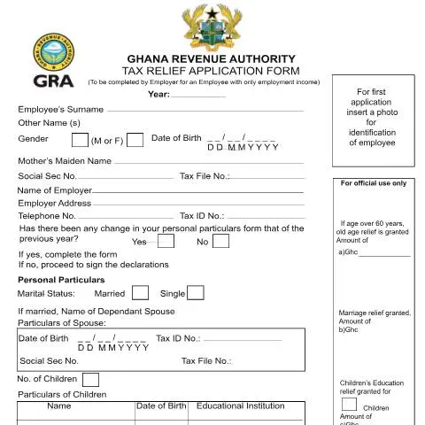 Document preview: Comprehensive Guide to Ghana's Tax Relief Form — Taxes
