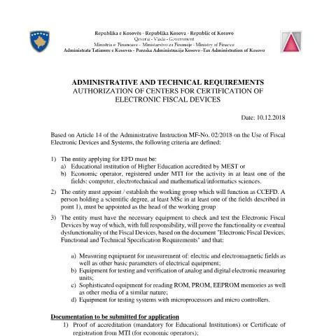 Document preview: Kërkesat për Autorizimin e Qendrave të Certifikimit — Procedura administrative
