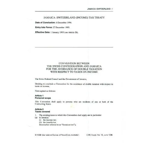 Document preview: Understanding the Jamaica-Switzerland Income Tax Treaty — Government & admin (CERFA n°dta+jamaica_switzerland)