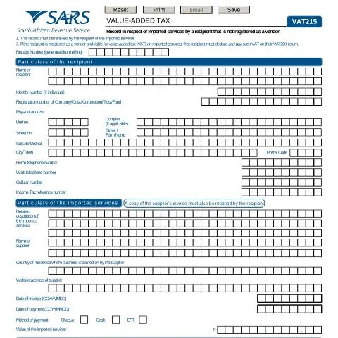 Document preview: Navigating the VAT215 Form for Imported Services in South Africa — Taxes (CERFA n°VAT215)