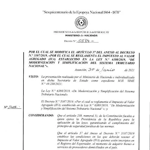 Vista previa del documento Cambios en las retenciones del IVA para exportadores en Paraguay — Impuestos