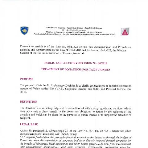 Document preview: Decizia Publike Nr.04/2016 për trajtimin e donacioneve dhe benefiteve — Procedura administrative
